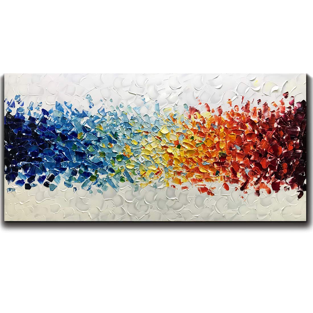 Amei Art Paintings,24X48 Inch 3D Hand-Painted On Canvas Colorful White Background Abstract Oil Painting Contemporary Artwork Simple Modern Wall Art Home Decor Wood Inside Framed Ready to Hang