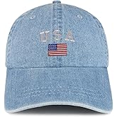 Trendy Apparel Shop American Flag and USA Embroidered 100% Cotton Denim Cap Dad Hat