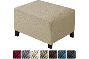 ZNSAYOTX Rectangle Ottoman Cover, 2025 Super Stretch Foot Stool Slipcovers Universal Square Footrest Covers with Non-Slip Elastic Bottom, Jacquard Texture Soft Cozy Washable (Extra Small, Khaki)