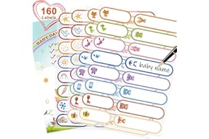GOYOMI 160 PCS Baby Bottle Labels for Daycare, Waterproof Write-On Kids Name Labels, Self-Laminating Self-Adhesive Bottle Strickers for Daycare School, Assorted Sizes & Colors