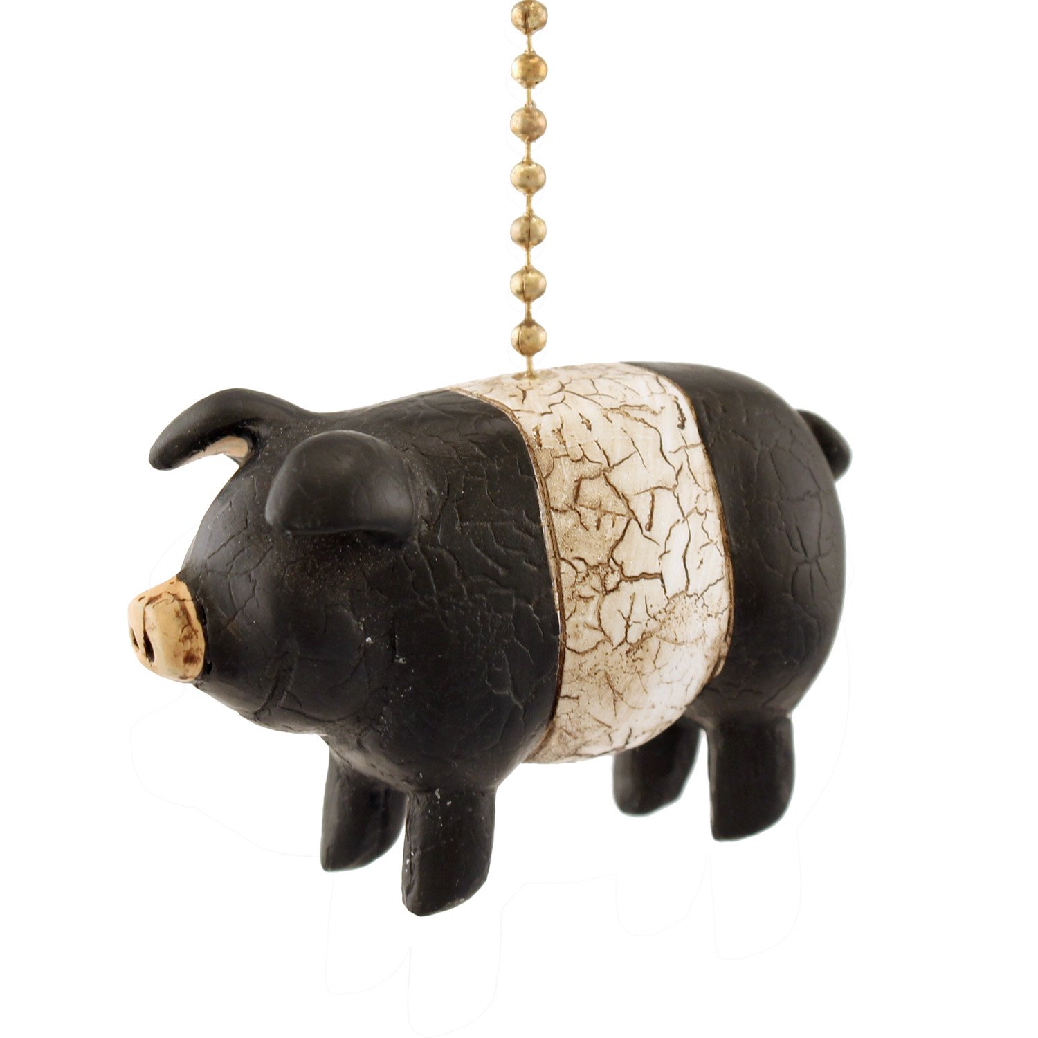 Black And White Potbelly Primitive Folk Pig Ceiling Fan Pull Or