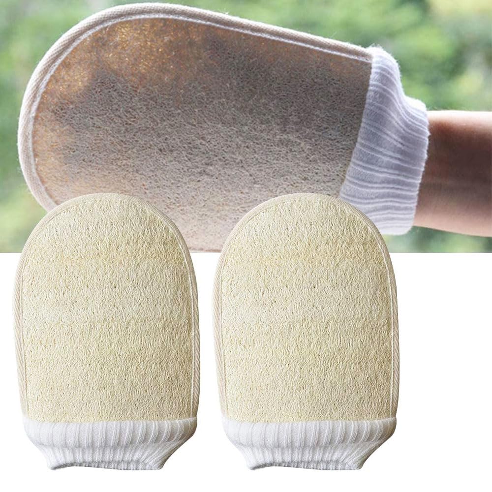LATRAT 2 Pieces Exfoliating Loofah Gloves Spa Body Exfoliating Gloves Dead Skin Remover Sauna Glove for Men Women