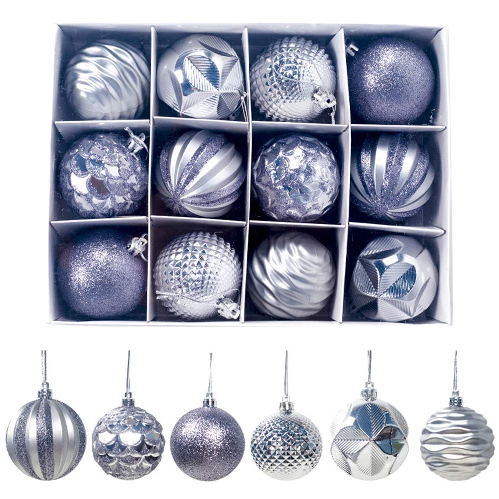 12pcs Christmas Tree Baubles, Christmas Balls Decoration Christmas Tree Pendants Gifts (Silver)