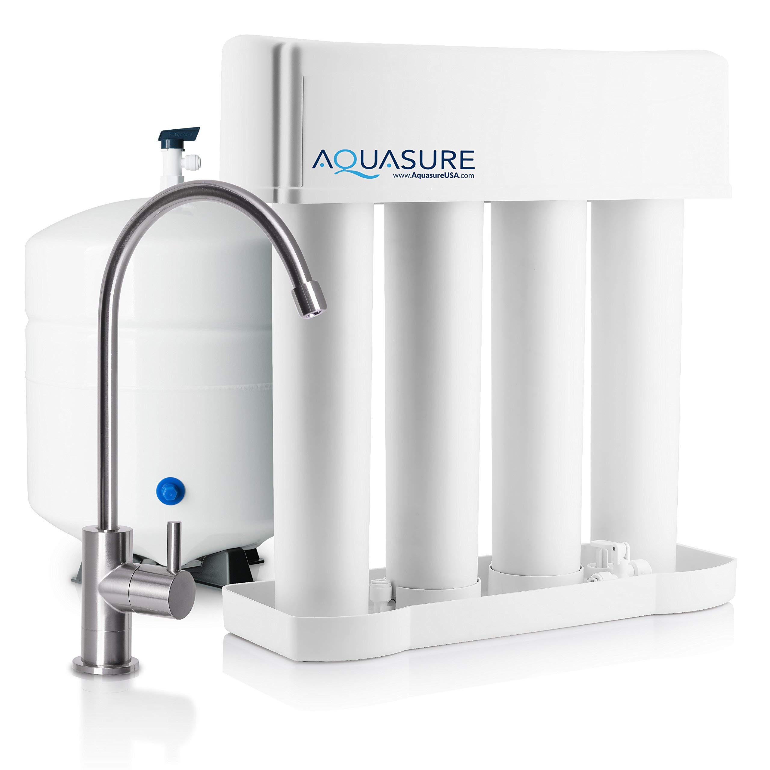Aquasure AS-PR75A-BN Premier Reverse Osmosis Water Filtration System - 75 GPD High Contaminants TDS Rejection Membrane with Quick Change Water Filter and Brushed Nickel Finished Faucet