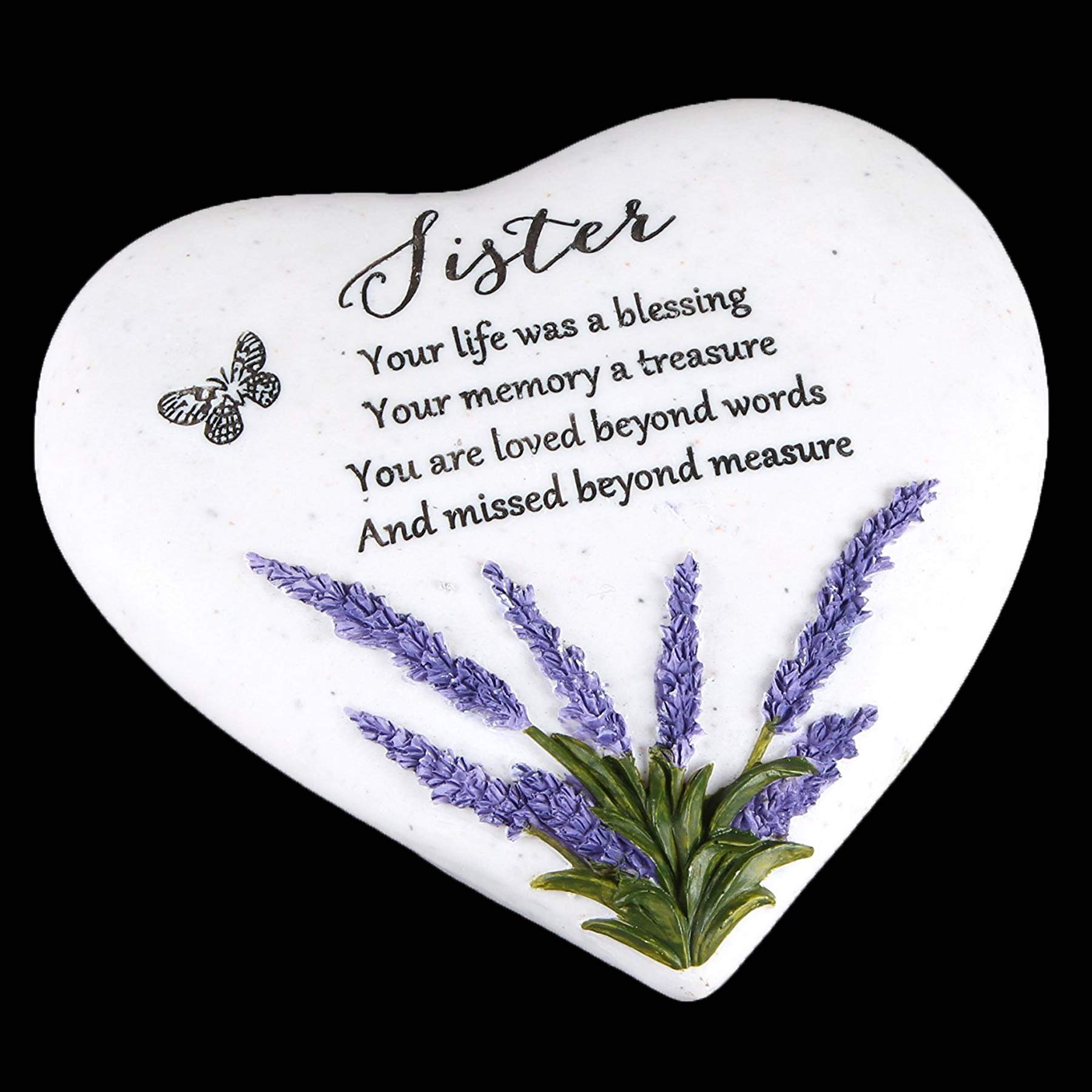 Lavender Stone Heart Memorial Plaque - Sister 4176