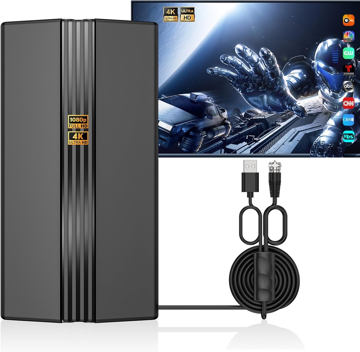 Photo 1 of 2026 TV Antenna for Smart TV, 2200+ Miles Range, 360° Reception, Indoor/Outdoor Antenna for Local Channels, Supports 4K 1080p HD, 33FT Coax Cable, Easy Installation