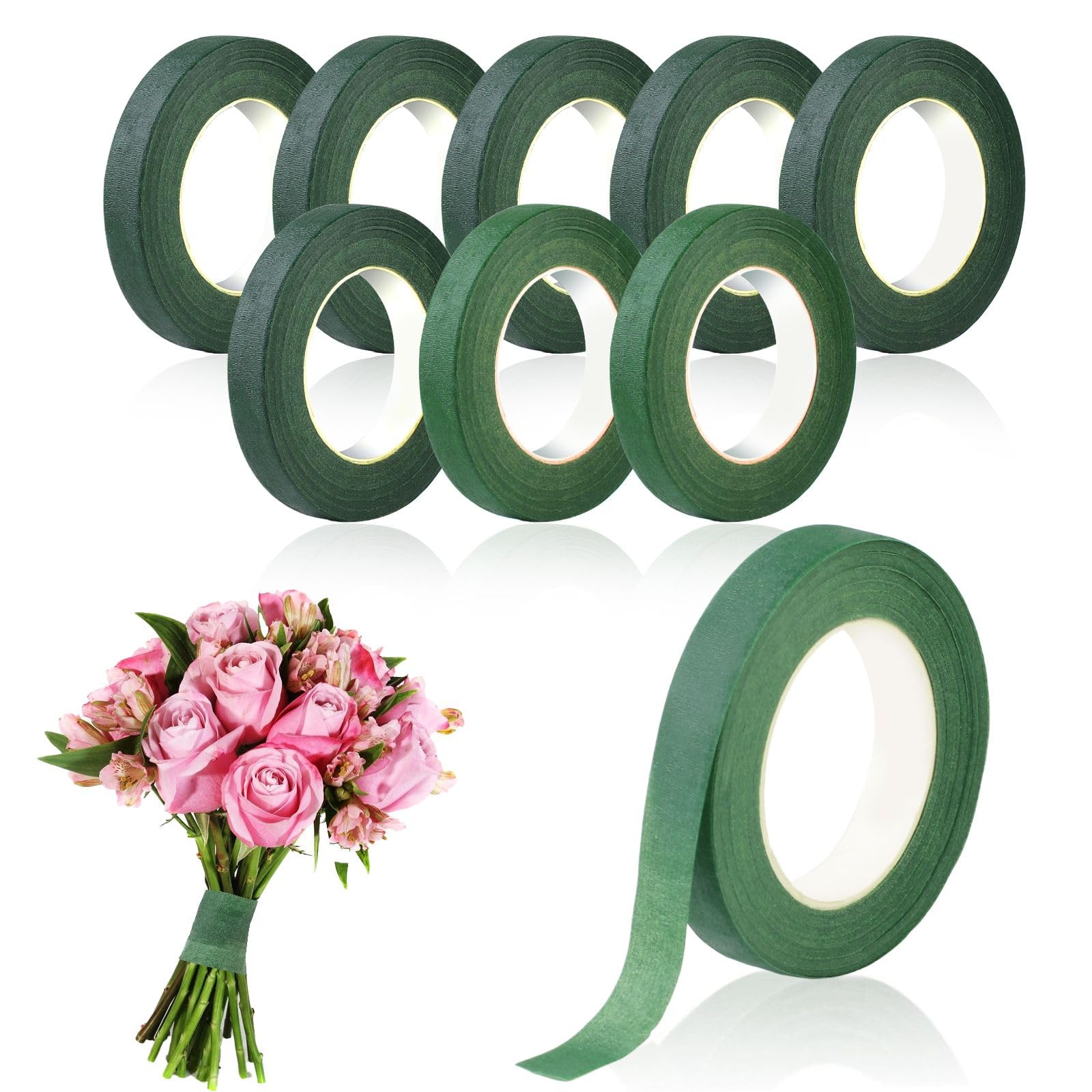 View 1 of ***ONLY 6 ROLLS*** Phinus 6 Rolls Floral Tape, 1/2 Inch x 30 Yard Flower Tape, Green Floral Tape for Floral Crafts Supply, Bouquet Stem Wrapping, Wedding Bouquet (Dark Green and Green)