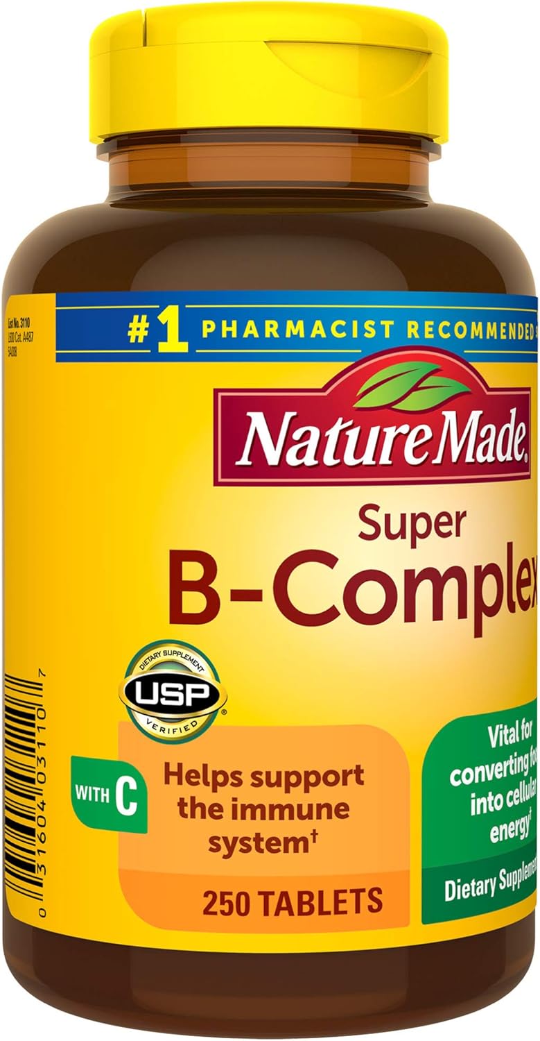 Nature Made Super B-Complex Tablets with Vitamin C, 250 Count for Metabolic Health† (Packaging May Vary): Health & Personal Care