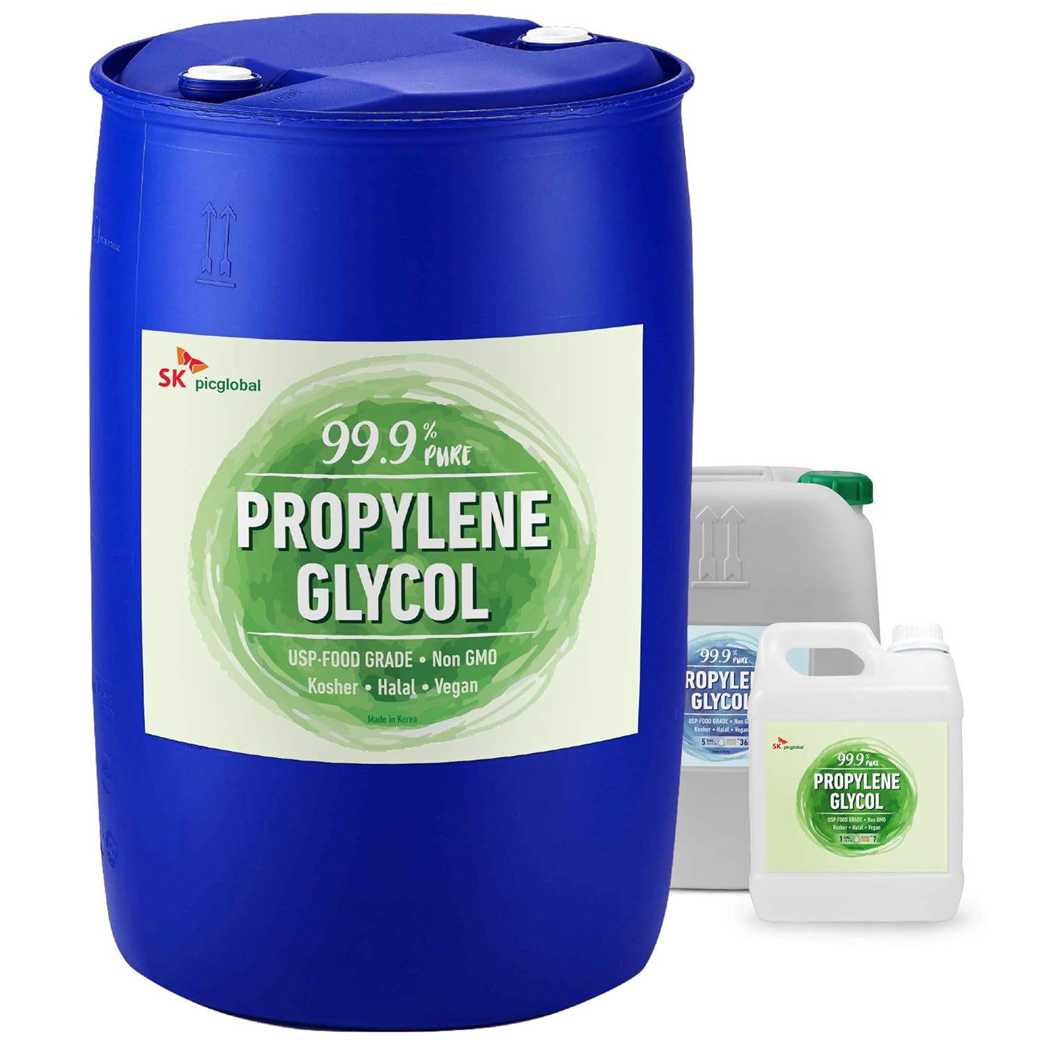 SK picglobal 99.9% Pure Food Grade Propylene Glycol, Concentrate 55 Gallons Drum, Moisturizer, Solvent, Humectant, for Fog Machines, Lotions, Antifreeze Solution, Eco-Friendly, USP Certified, Kosher