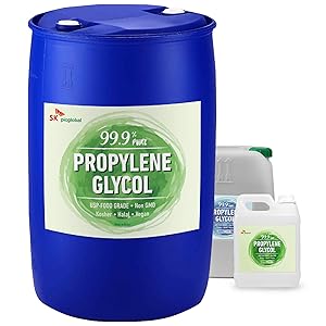 SK picglobal 99.9% Pure Food Grade Propylene Glycol, Concentrate 55 Gallons Drum, Moisturizer, Solvent, Humectant, for Fog Machines, Lotions, Antifreeze Solution, Eco-Friendly, USP Certified, Kosher