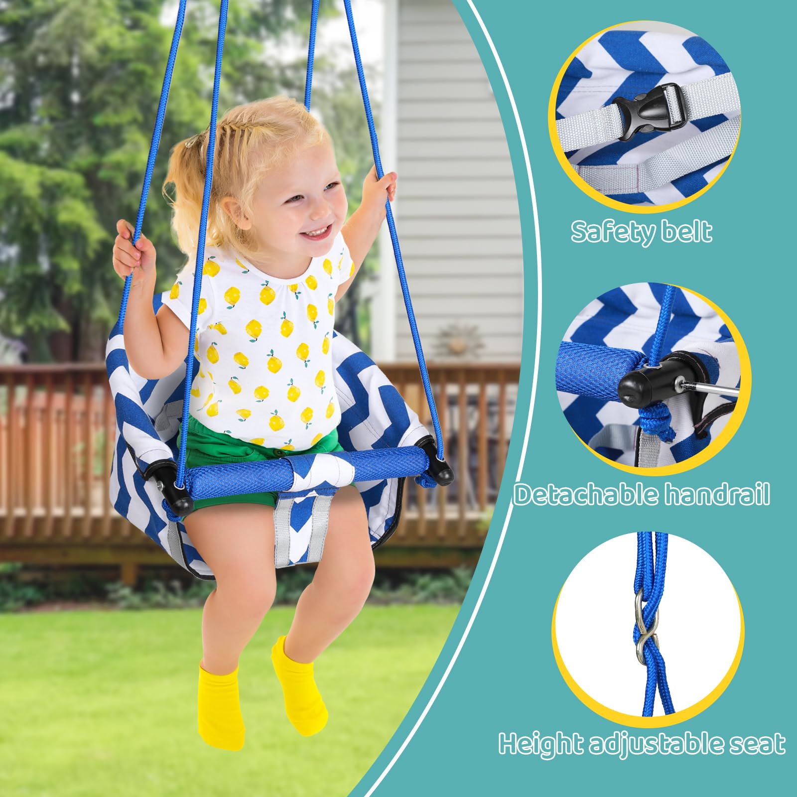 Slevoo 2 in 1 Baby Jumper and Swing, Toddler Swing Set with Foldable Stand, Ages 6 Months to 6 Years, for Indoor and Outdoor Fun, Blue