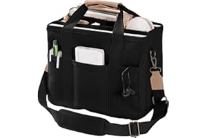 JIECH Canvas Tote Bag with Multi Pockets Crossbody Tote Bag for Women Shoulder Handbag Everything Tote Bag with Compartments