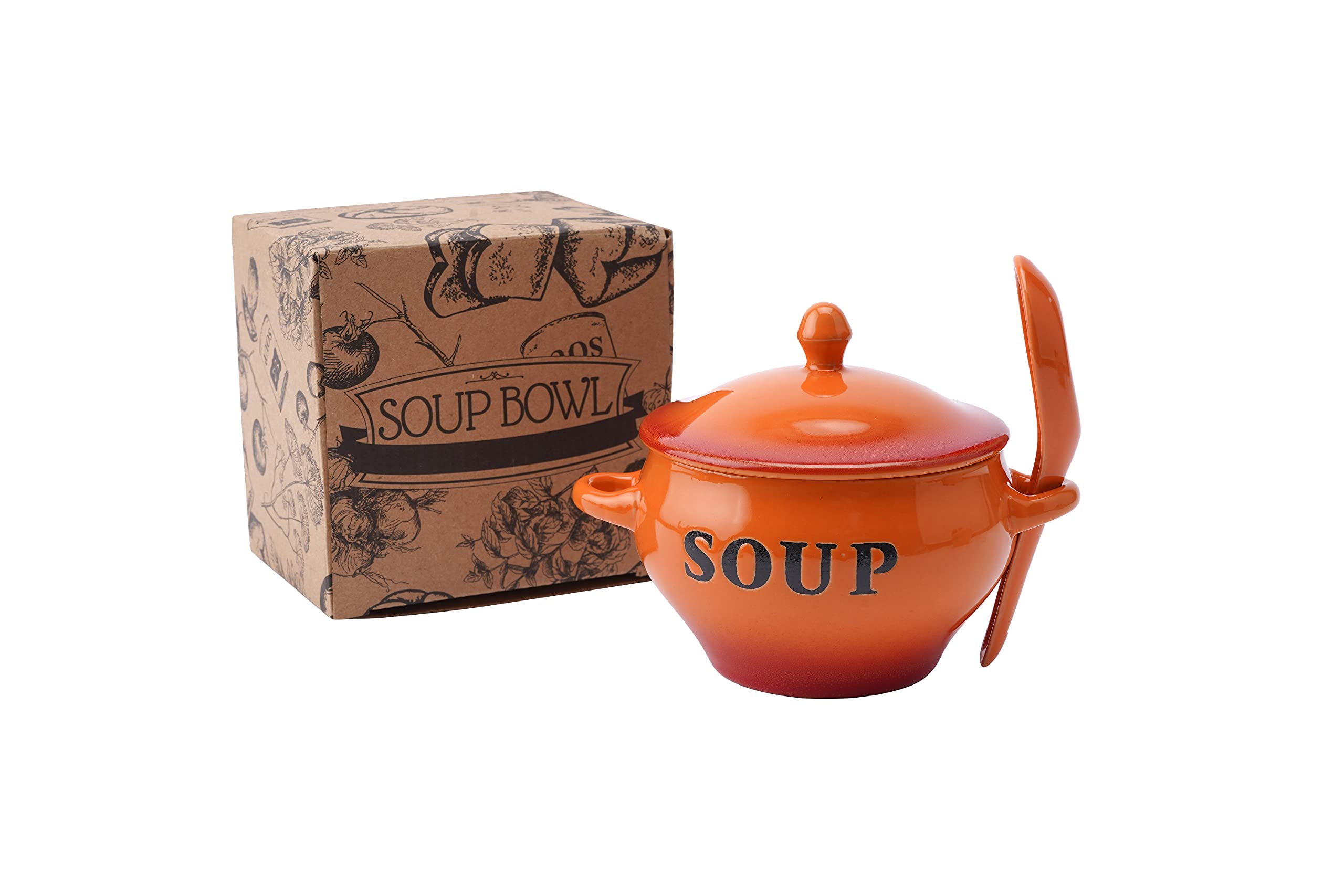 CGB Giftware Orange Soup Bowl and Spoon Set in Gift Box | Country Farmhouse Chic | Capacity 350ml | JK778ORANGE