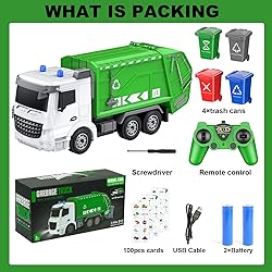 CALEST 2.4Ghz RC Garbage Truck with 4 Trash Cans, 6
