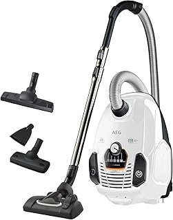 AEG VX7-2-IW-S Staubsauger mit Beutel (360° drehbare Softräder, nur 69 db(A), inkl. Zusatzdüsen, Ergo-Handgriff, waschbarer Filter, 650 Watt, 12 m Aktionsradius, neue technische Version) weiß