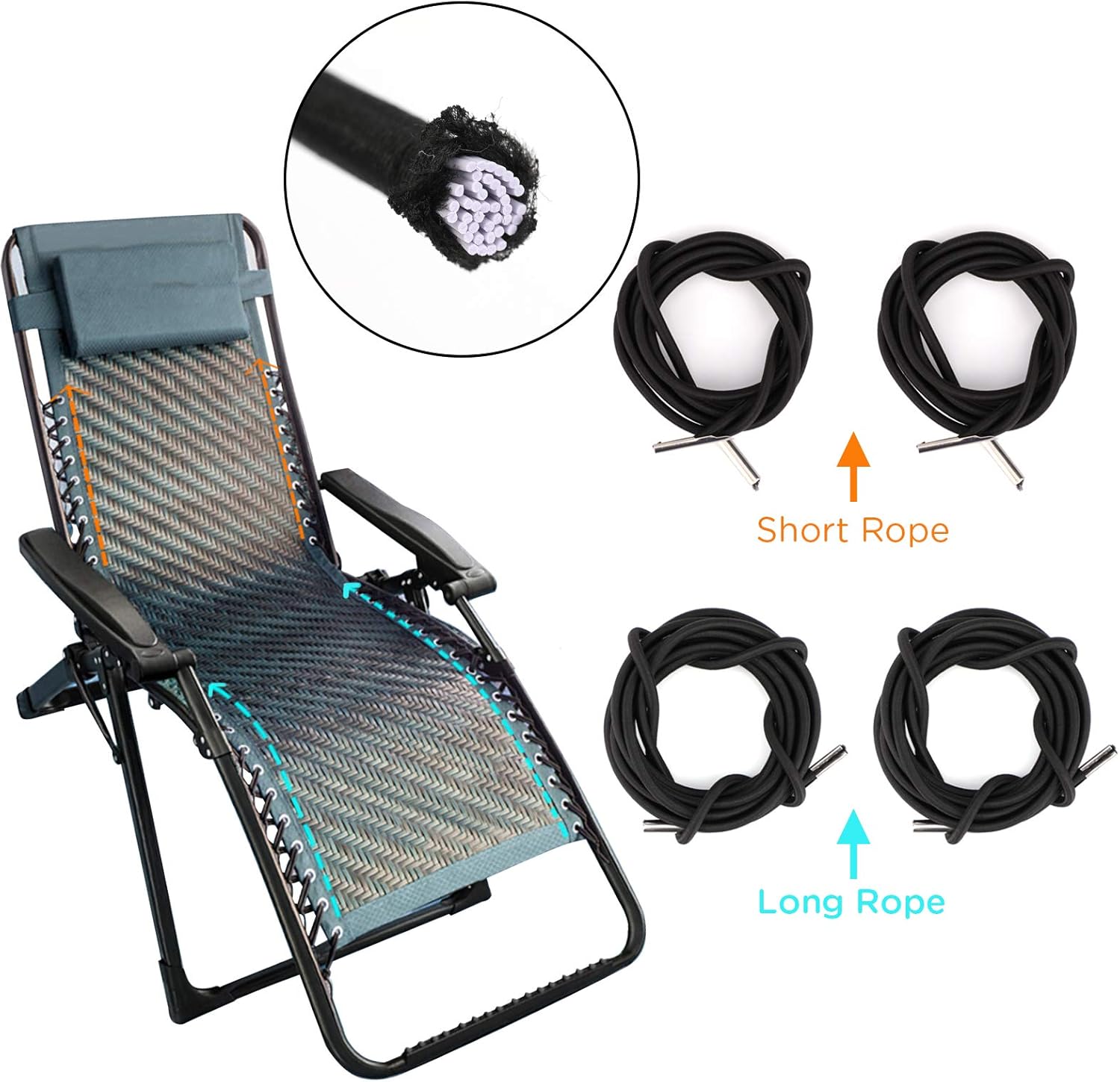 Kinbom 4pcs Zero Gravity Chair Replacement Cords Elastic Repair Cords Recliner Repair Tool For Lounge Chair Bungee Beach Chair Black Patio Furniture Accessories Patio Lawn Garden Urbytus Com