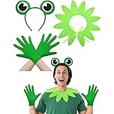 Cotwinter 3 Pcs Halloween Frog Costume Accessories Includes Headband Collar Green Gloves for Halloween Cosplay