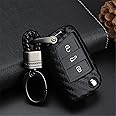 M.JVisun Soft Silicone Rubber Carbon Fiber Texture Case Key Fob Cover for Volkswagen Atlas e-Golf Golf Jetta Lamando Polo for Tiguan for Touran L Flip Car Remote Key - Black - Weave Keychain