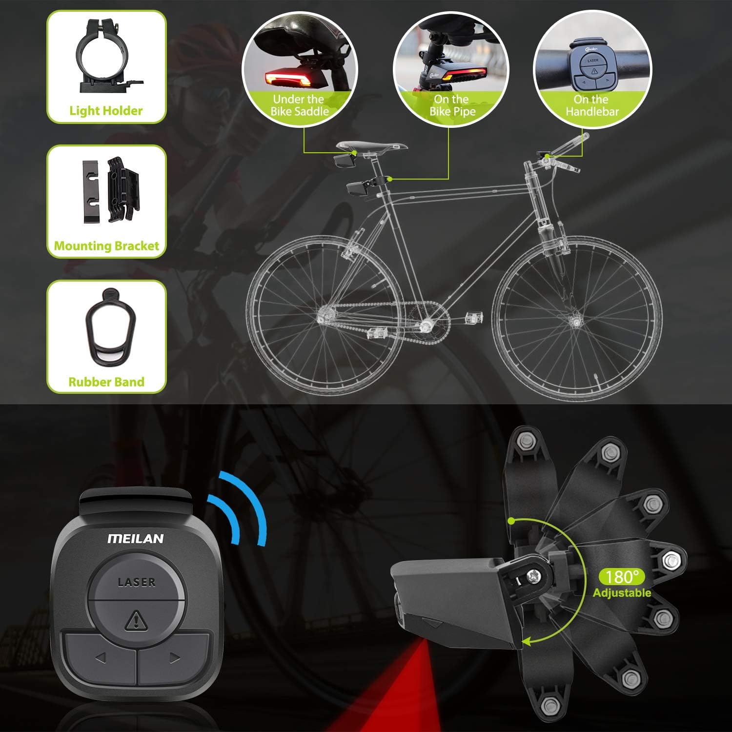 MEILAN X5 Smart Bike Tail Light with Turn Signals and Automatic Brake Light Wireless Remote Control Bike Rear Light Back USB Rechargeable Safety Warning Cycling Light Fits on Any Road Bicycle : Sports & Outdoors