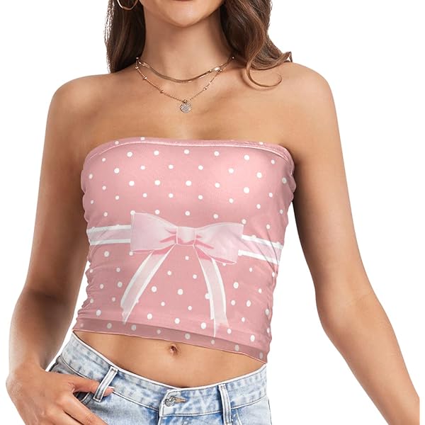 Womens Tube Tops Kawaii Bunny Rabbit Mesh Crop Top Strapless