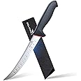 DELFINA Curved Breaking Knife 8 inch W/Sheath & SoftGrip Handle, Butcher Breaking Knife For Meat Cutting, High Carbon Japanese Steel （8 inch）