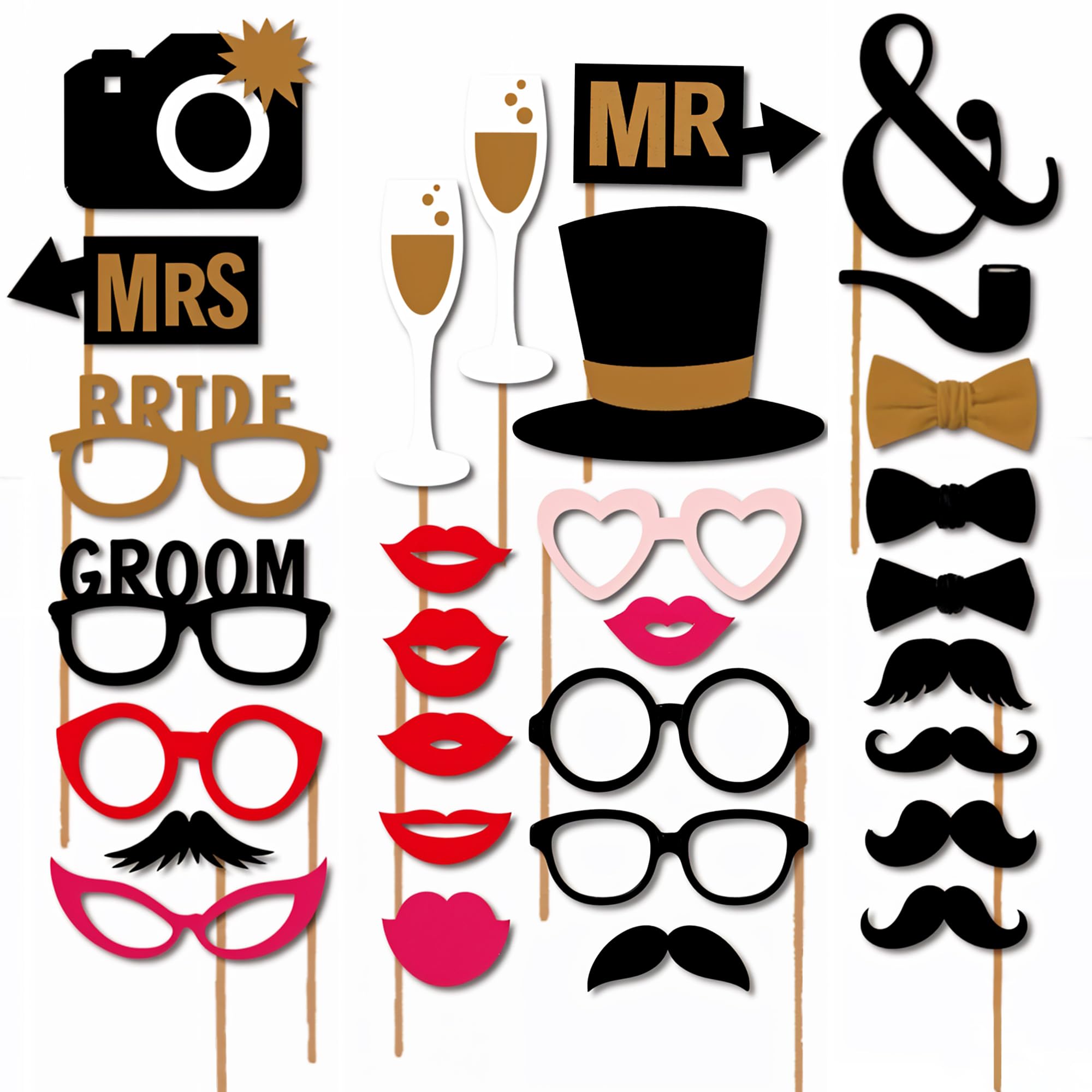 WedDecor 30pcs Party Photo Booth Props – Reusable DIY Photo Signs for Weddings, Birthdays, Baby Showers, Holiday Parties, Bridal & Themed Celebrations with Fun Moments for Lasting Joy