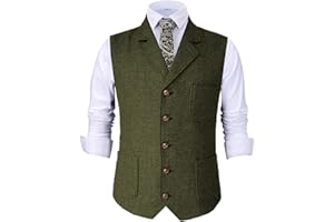 TUIKAYOO Mens Retro Suit Vest Tweed Wool Regular Fit Dress Waistcoat Herringbone for Jacket