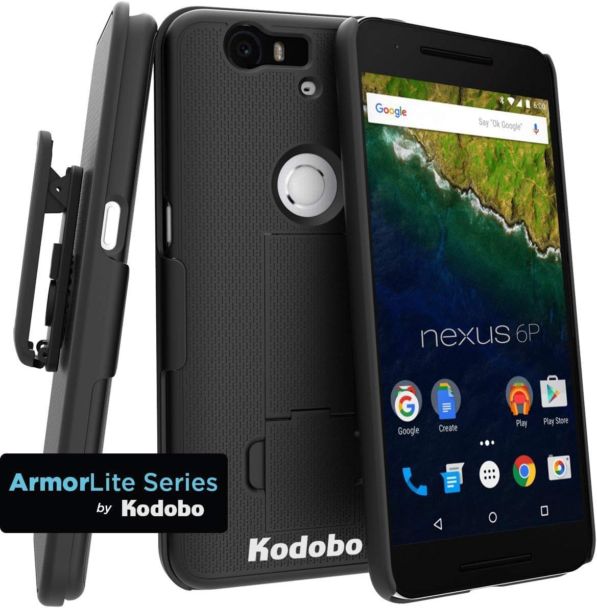 Kodobo Shell Combo Case with Cliklock Belt Clip Holster for Nexus 6P - Black