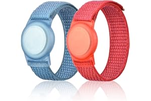 JOIXXV 2 Pack Wristband for Airtag Kids, GPS Bracelet for Kids Compatible with Apple Air Tag, Nylon Watch Band Tracker Case Strap Holder Accessories for Toddler Child Adult, Adjustable Anti-Lost(BlueRed)