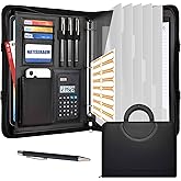 NATISERAUM Portfolio Binder 3 Ring Includes Pen and 5 Dividers with 10 Pockets, Padfolio Organizer with Zipper for Men and Women, Includes A4 Notepad for Business, School, Work