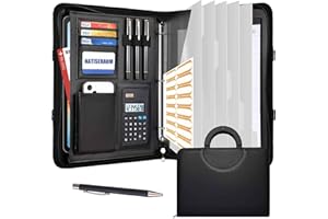 NATISERAUM Portfolio Organizer - 3 Ring Binder with Zipper, Vegan Leather Business Padfolio Folder with Notepad Includes 5 Cl