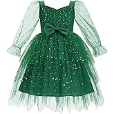 IMEKIS Toddler Kids Girls Tulle Dress Ruffle Sparkly Stars Wedding Party Mesh Long Sleeve Fall Photo Shoot Outfit 1-6T