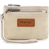 Montana West Wrangler Coin Purse for Women RFID-blocking Floral Embossed Change Pouch Wristlet Wallet Lightweight Portable Wallets White