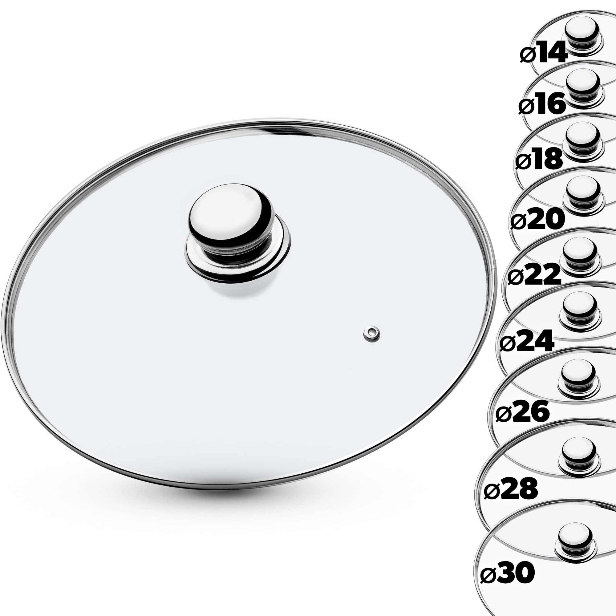 KADAX Glass Lid with Steel Handle, Heat Resistant Lid for Pots and Frying Pans, Durable Lid with Steam Vent in Various Sizes (⌀ 28 cm)