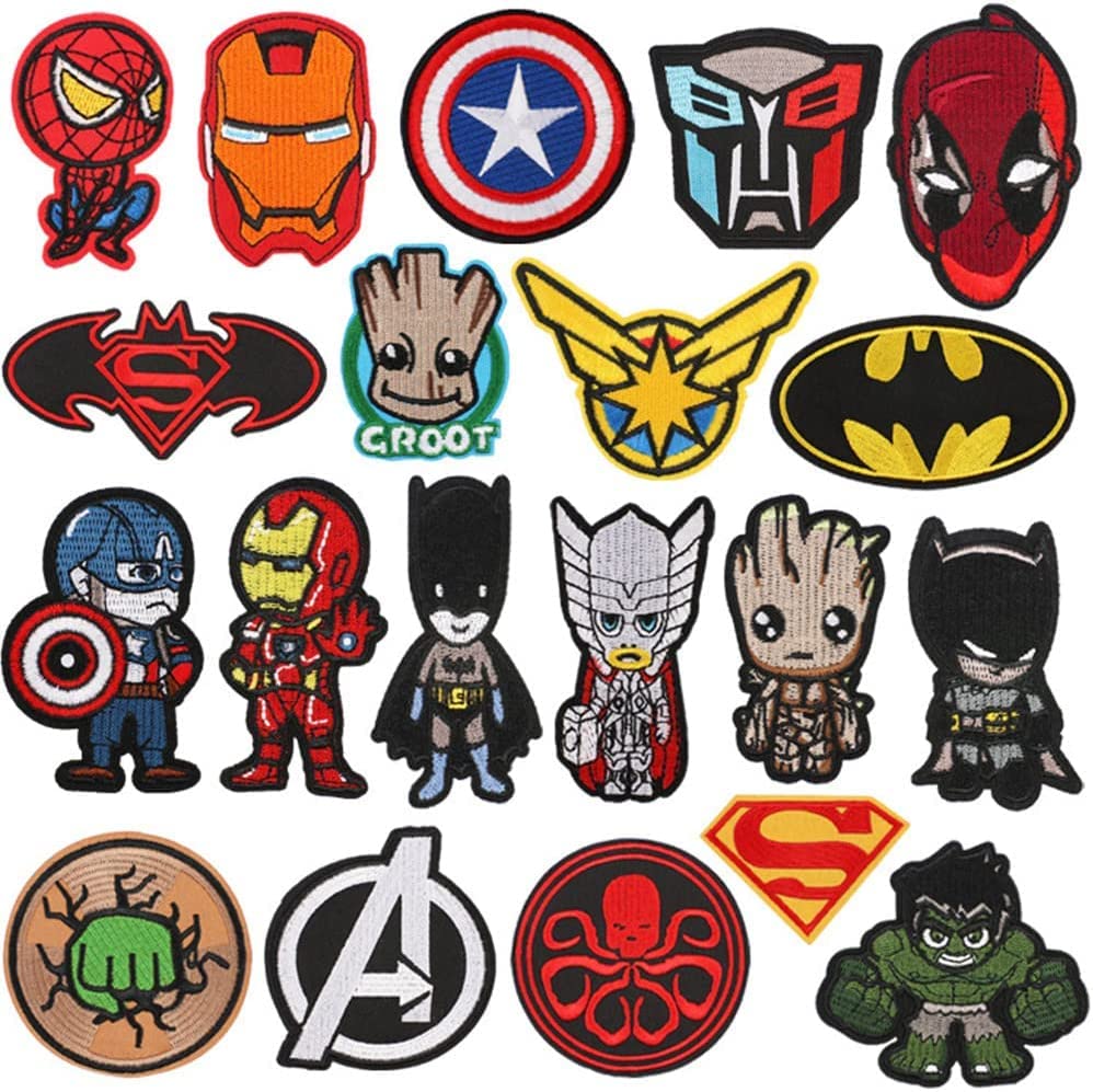 Photo 1 of 20 Pieces Superhero Patches Embroidered Applique Patches,Iron on/Sew on Patches Fabric Repair Patch for Kids Adult Clothes Jeans Jackets Hats Shoes Backpacks