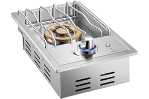 Huishenplus Grilling Side Burners for Outdoor Kitchen,18,000BTU Liquid Propane Side Burner Convertible to Nature Gas, Duty Heavy 304 Stainless Steel, Built-in Single Burner for BBQ Island Grill
