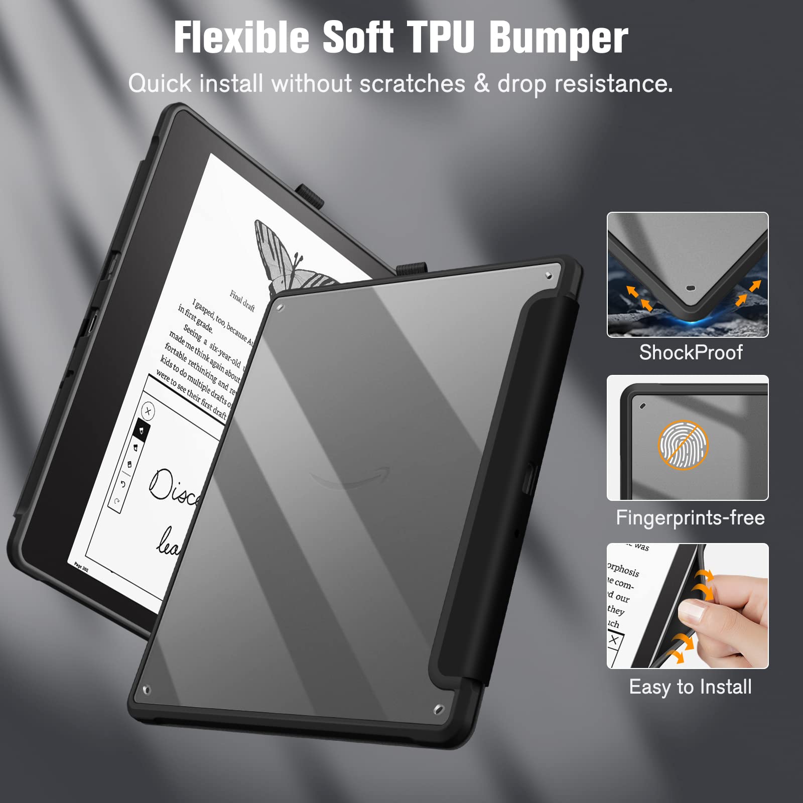 Fintie Hybrid Case for Kindle Scribe (2024/2022 Release) - Slim Shockproof Cover Transparent Back Shell with Pencil Holder Auto Sleep/Wake for 10.2