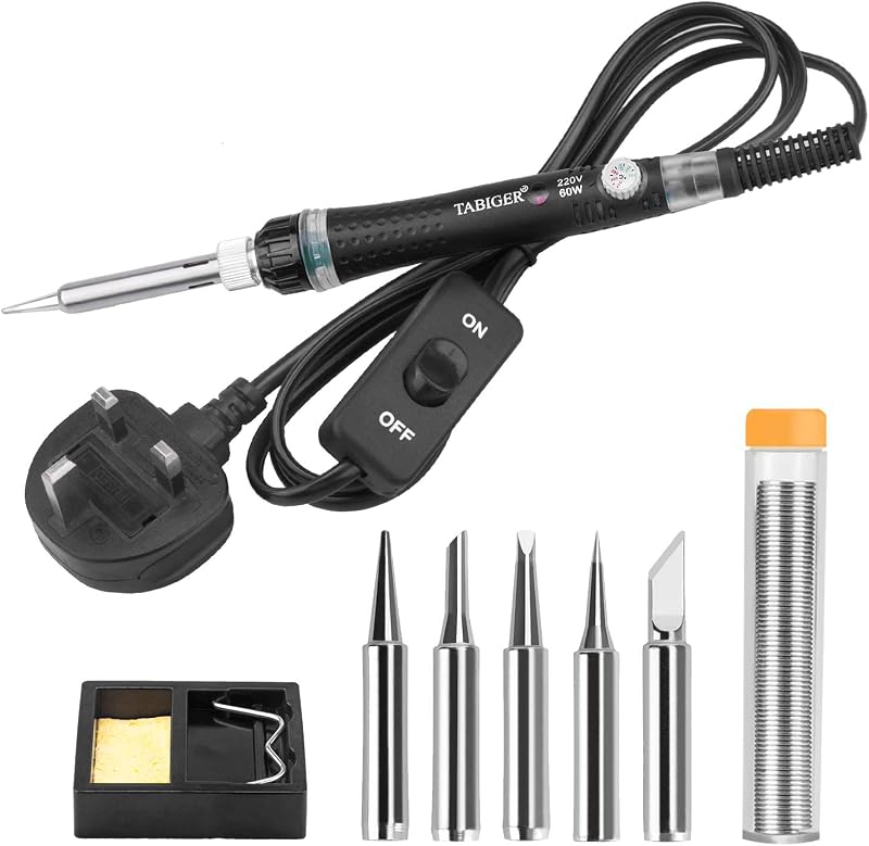 Tabiger 60W Soldering Iron Kit 220V Adjustable Temp 200-450℃ 5 Tips