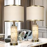 KIVDITZO 27" Alabaster Table Lamps Set of 2, Lamps for Living Room Bedroom,Bedside Lamps with Night Light,Nightstand Lamp wit