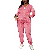 Tycorwd Women's Plus Size Two Piece Outfits Velour Sweatsuits Sets Long Sleeve Loungewear Tracksuit Sets