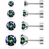 limerencia 4 Pairs G23 Hypoallergenic Flat Back Titanium Earrings Set for Women Men,20G 3-6mm Screw Back Cubic Zirconia Studs Cartilage Earrings for Sensitive Ears