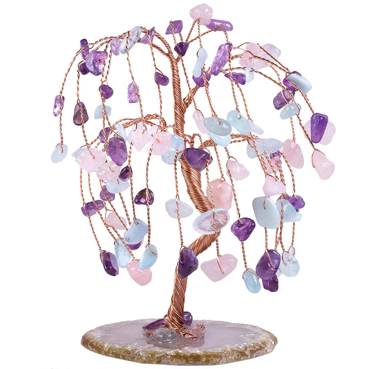 Nupuyai Colourful Crystal Tree for Home, Fengshui Bonsai Money Tree Wealth and Good Luck Office Decor, Agate Slice Base