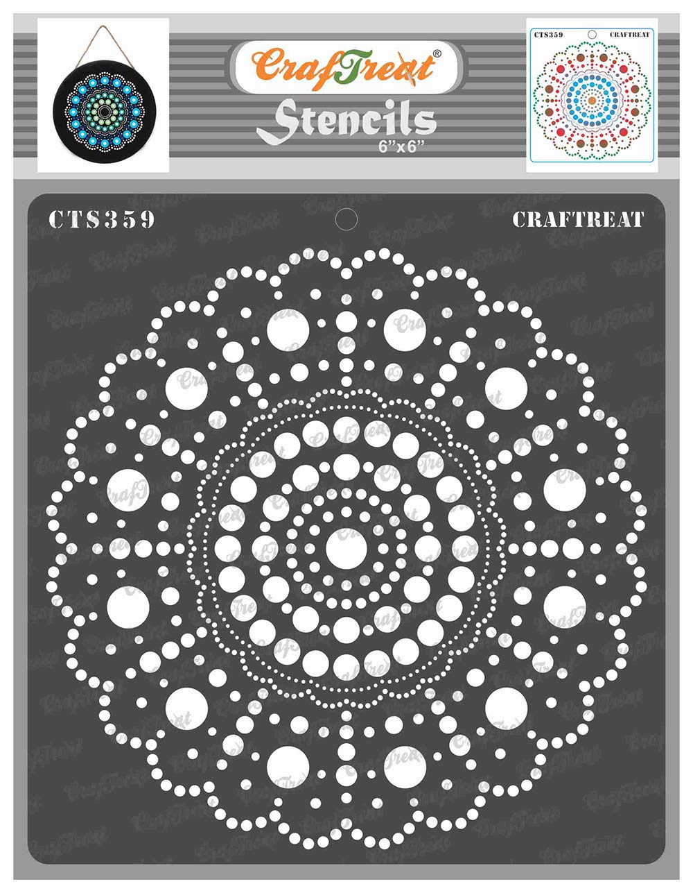 CrafTreat Reusable Dot Mandala Stencils for Painting on Wood, Canvas, Paper, Fabric, Floor, Wall and Tile - Round Dot Mandala - 6x6 Inch - DIY Art and Craft Stencils - Dots Spiral Stencil