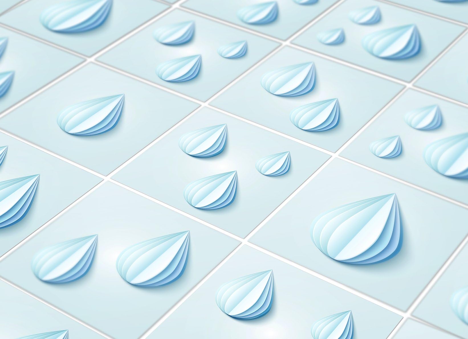 Tiles Stickers Decals - Packs with 24 Tiles (FLOOR - 11.9 x 11.9 inches, Origami Water Drops Tile Decals for Bathroom Remodeling Decor Stickers)