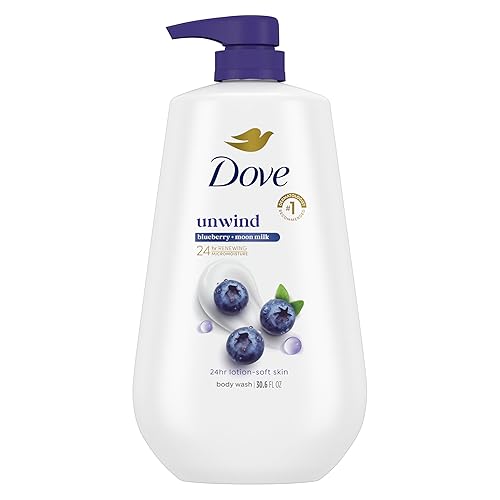Dove Body Wash Unwind Blueberry & Moon Milk For 24hr Lotion-Soft Skin Moisturizing Skin Cleanser with No Sulfates No Parabens 30.6 oz