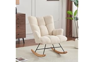 AUNEKIV Rocking Chair Nursery Teddy, Upholstered Baby Fluffy Glider Rocker for Adults Indoor, Comfy Sherpa Compact Nursing Chairs for Small Spaces, Living Room, Classroom, Bedroom, Ivory