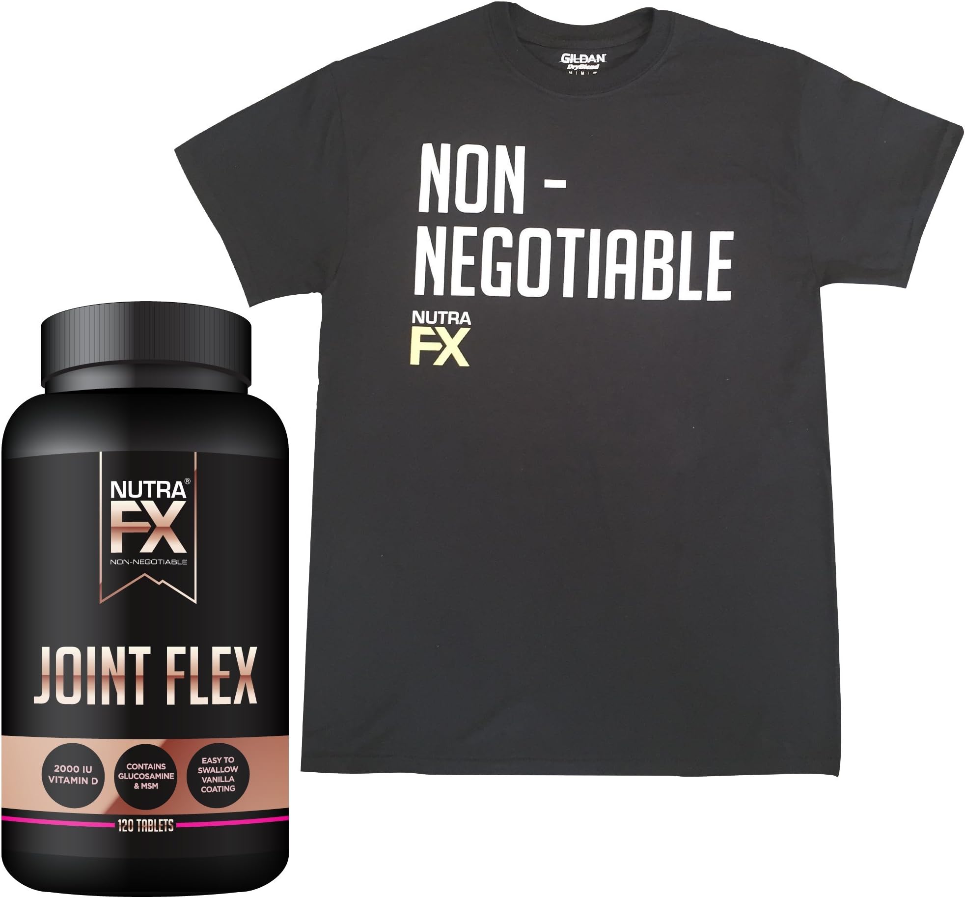 NUTRAFX Joint Flex with Black Tee Shirt XL - Glucosamine, Chondroitin, MSM, Vitamin D - Natural Joint Support Pain Relief 120 Tabs (NF-JFLX-120T-TSHIRT)