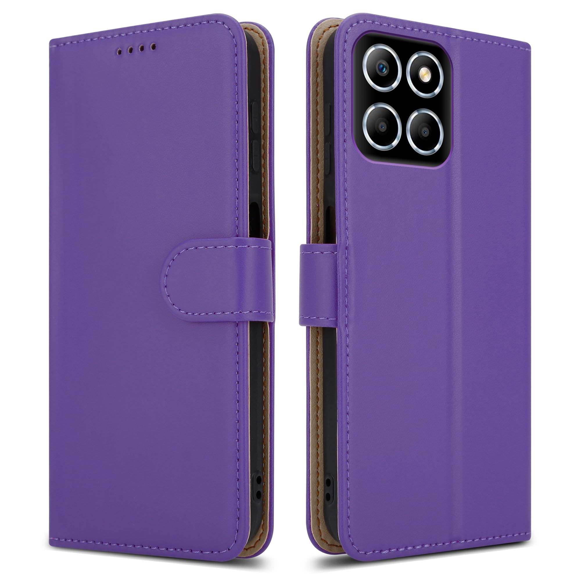 For Honor X6A Leather Phone Case, Magnetic Closure Full Protection Book Folio Design, Wallet Case Cover [Card Slots] and [Kickstand] For Honor X6A - Purple