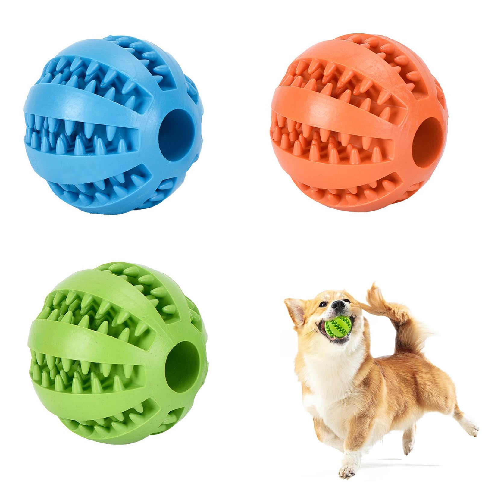 SKJAXF 3Pcs Dog Treat Balls 6cm - Bite Resistant, Natural Rubber, Toys For Dogs To Stop Boredom, Suitable For Cleaning/Chewing/Playing/Distributing Teeth Training