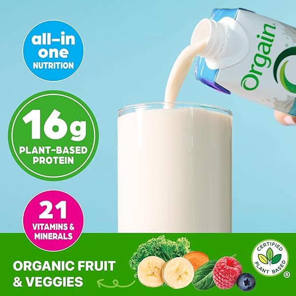 ORGAIN ORGANIC NUTRITIONAL VEGAN PROTEIN SHAKE, VANILLA BEAN – 16G PLANT BASED PROTEIN, MEAL REPLACEMENT, 21 VITAMINS & MINERALS, FRUITS & VEGETABLES, GLUTEN FREE, NON-GMO, 11 FL OZ (PACK OF 12)